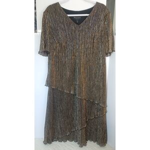 Connected Woman Metallic Striped Tiered Midi Dress Gold Black Plus Size 18W